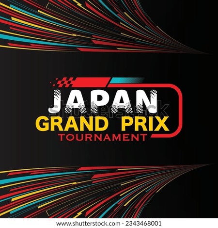 Abstract checkered flad background with white gradient and speed race track logo. Poster or banner for Japan Grand Prix round competition with different sport design elements