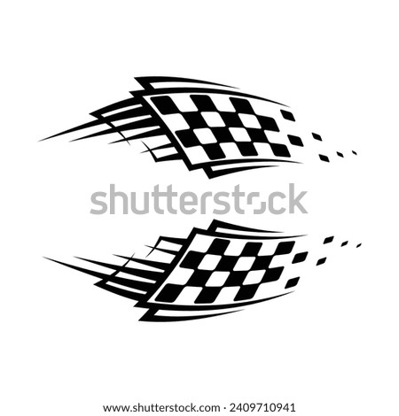 Abstract car sport race logo with black and white flags. Start and finish line design for racing championship