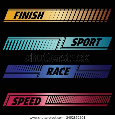 Gradient car and moto sports decals. Horizontal checkeres halftone designs for racing tournaments and competitions. Sample bold speed text words with linear patterns