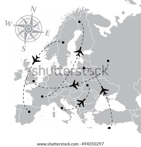Map of Europe with some airlines and tracks