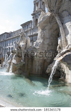 Bernini\'s fountain at piazza Navona in Rome. it is called The Fountain of the Four Rivers