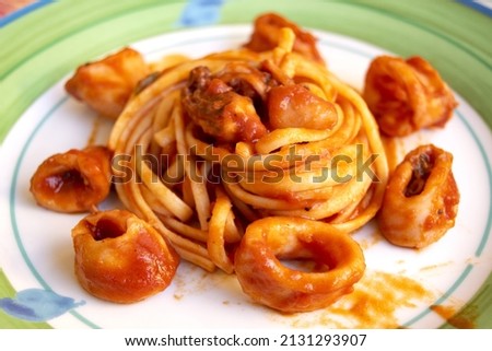 squid linguine with marinara sauce made with tomato purea Foto d'archivio © 
