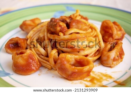 squid linguine with marinara sauce made with tomato purea Foto d'archivio © 