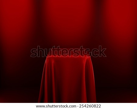 Pedestal Covered With Red Cloth on Dark Red Background