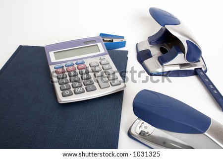 blue office tools isolated on white
