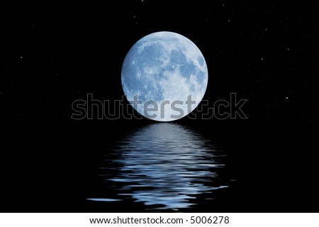 Blue Moon With Stars Reflections From Wavy Water Stock Photo 5006278 ...