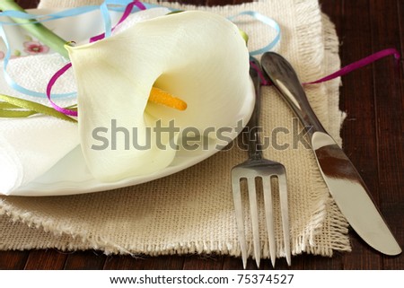 Table Laid For wedding , A Romantic Dinner or other events. Table Setting with flowers