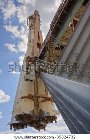 Monument - russian (soviet) space rocket \'Vostok\' carrying the first man to space