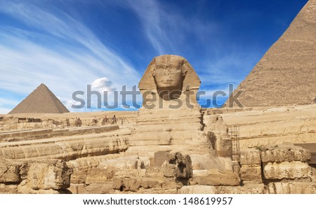 Sphinx and the Great Pyramid in the Egypt