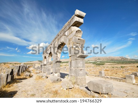 Volubilis is a partly excavated Roman city in Morocco situated near Meknes between Fes and Rabat. It was developed from the 3rd century BC onwards as a Phoenician Carthaginian settlement