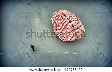 man in black thinking with a big brain