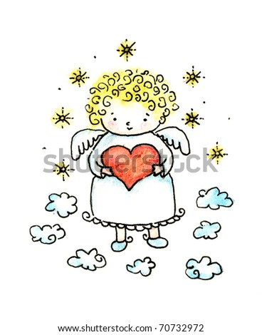 Cute Angel Holding Red Heart Stock Photo 70732972 : Shutterstock