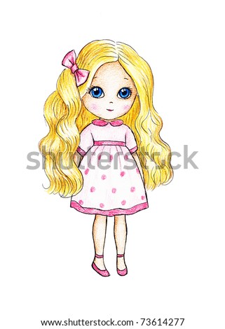 Cute Little Girl With Blond Hair On White Background Stock Photo ...