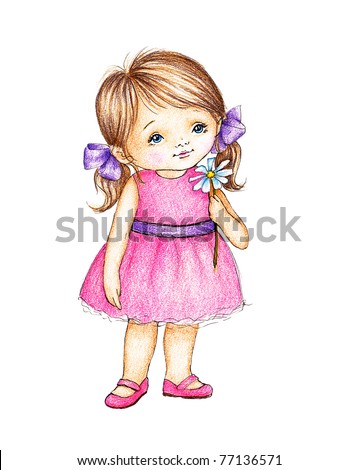 Cute Little Girl In Pink Dress With Daisy Stock Photo 77136571 ...