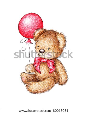 Cute Teddy Bear with Colorful Balloons Vector Art | Download Free ...