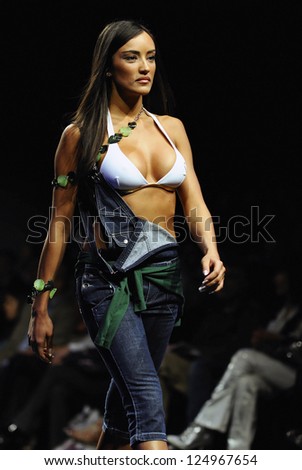 BELGRADE - APRIL 6: Model wears jeans from Sweet Years collection during Fashion Selection April 6, 2009 in Belgrade, Serbia.