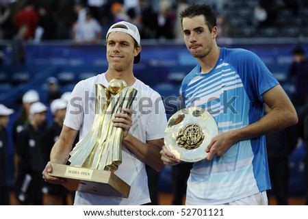 BELGRADE - MAY 9: Sam Querrey and John Isner poses with medals after Querrey\'s victory in \