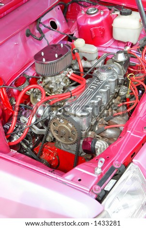 Car engine in pink car