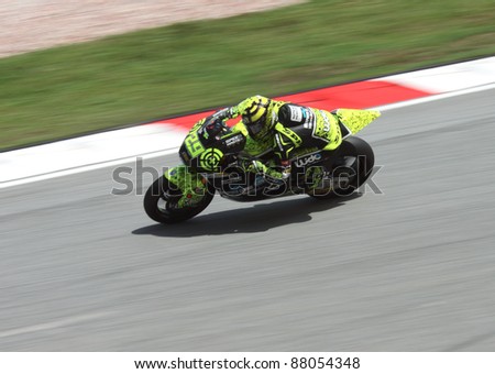 SEPANG, MALAYSIA - OCT. 21: Andrea Iannone of Speed Master in action during practice session of Shell Advance Malaysian Moto GrandPrix on Oct. 21 2011 in Sepang, Malaysia.