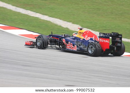 SEPANG, MALAYSIA - MARCH 23: German Sebastian Vettel of Red Bull Racing-Renault in action during Friday practice at Petronas Formula 1 Grand Prix on March 23, 2012 in Sepang, Malaysia