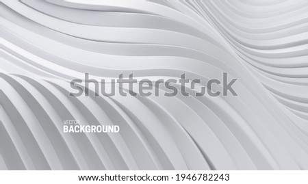 Abstract background with 3d curvy stripes. Wavy white ribbons backdrop. Soft elastic shapes. Vector illustration. Minimalist decoration for banner or cover design.