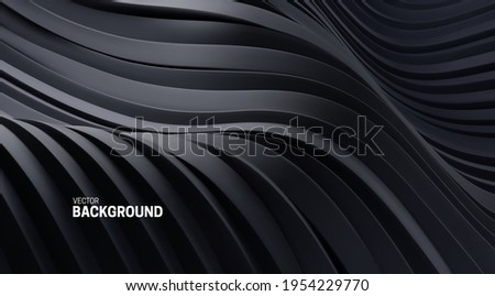 Abstract background with 3d curvy stripes. Wavy black ribbons backdrop. Soft elastic shapes. Vector illustration. Minimalist decoration for banner or cover design.