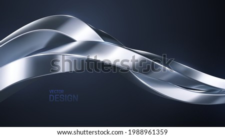 Silver intertwined shapes. Twisted metallic strokes. Abstract luxurious background. Curvy stream. Abstract wave. Vector 3d illustration. Geometric cover design. Elegant backdrop. Jewelry pattern
