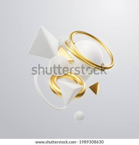 White and golden geometric shapes cluster. Abstract elegant background. Vector 3d illustration. Flowing geometry primitives composition. Banner or sign design Foto stock © 