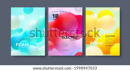 Electronic music festival ads poster set. Modern club electro party invitation. Vector illustration. 3d multicolored liquid shapes. Dance music event cover. Brochure or flyer template