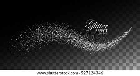 Glittering stream of sparkles. Abstract vector illustration of shiny glitter stream isolated on checkered transparent background. Light glowing burst effect