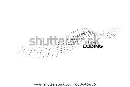 Streaming binary code. 3d wave shape with numbers 1, 0. Vector technology illustration. Dynamic elements for design. Coding, cryptography, programming concept. Software development logo