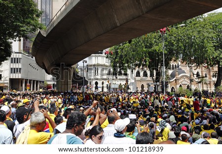 KUALA LUMPUR, MALAYSIA - APRIL 28: Protesters at the protest rally organized by the coalition for clean and fair election in Dataran Merdeka on April 28, 2012 in Jln Parlimen, Kuala Lumpur, Malaysia.