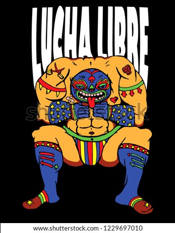 A Lucha Libre Pro-Wrestler, hand drawn vector illustration.