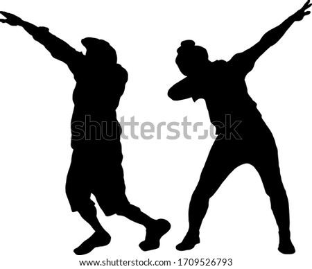 Silhouette of a pair of dancer doing the dab move. Vector illustration.