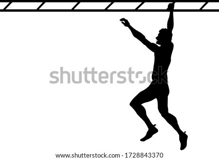 Silhouette of a man swinging across a monkey bar. Vector illustration.