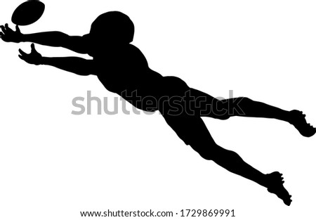 Silhouette of an American football player diving to catch a ball at a touchdown zone. Vector illustration.