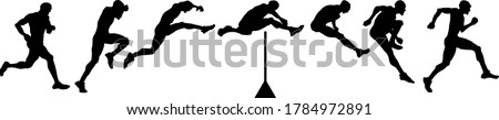 Silhouette sequence of sprinter hurdler leaping over a hurdle. Vector illustration. Сток-фото © 