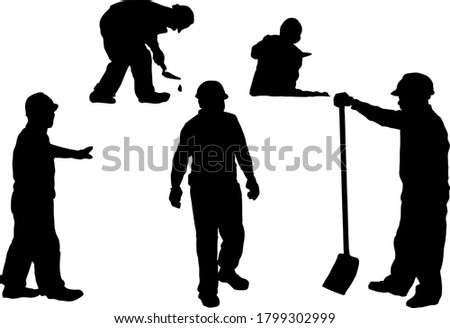 Silhouette of a set of construction workers wearing hard hats. Vector illustration.