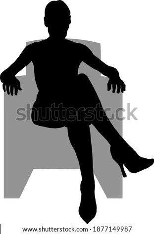 Silhouette icon of a girl sitting with leg crossed on an armchair. Vector illustration.