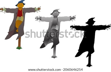 Silhouette icon of scarecrow for Halloween design. Vector illustration.