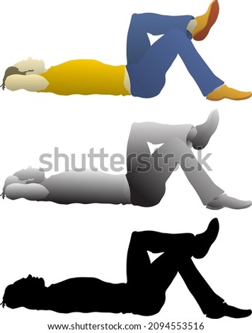 Silhouette icon of boy lying on his back with crossed leg staring into the sky. Vector illustration.