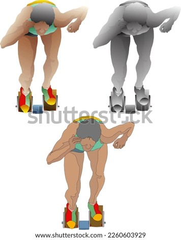 Sprinter take-off from a sprinting block, isolated against white. 3D vector illustration.