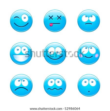 Blue Emoticons Stock Vector Illustration 52986064 : Shutterstock