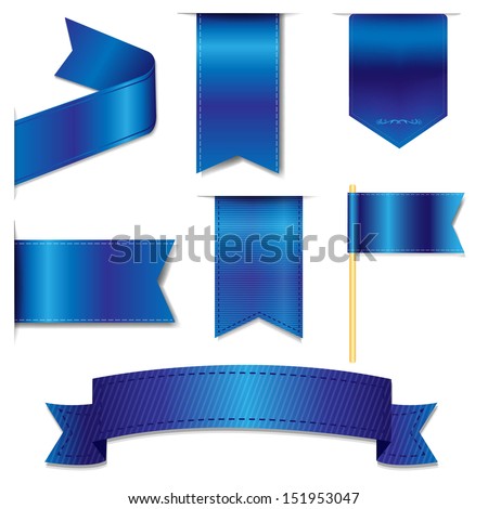 Blue Web Ribbons Set With Gradient Mesh, Vector Illustration