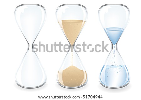 Sand, Water and Empty Clocks, Isolated On White