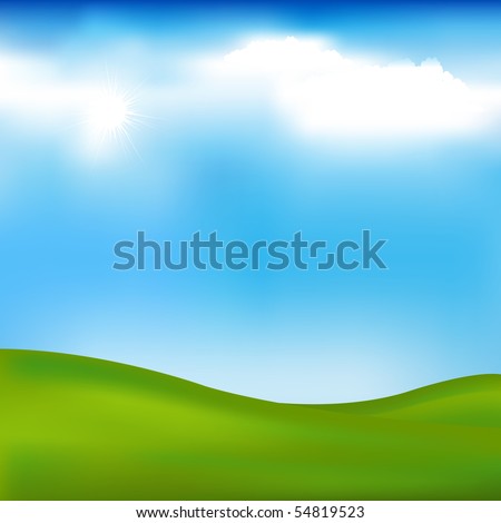 Background With Landscape - Hills, Blue Sky And Clouds, Vector ...