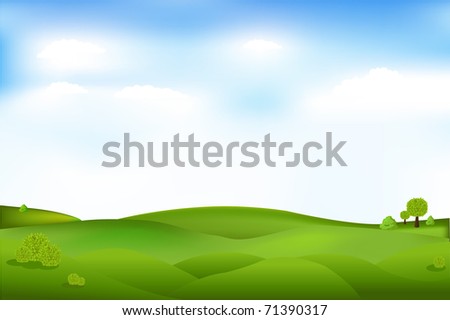 Beautiful Landscape With Trees And Clouds In Sky, Vector Illustration