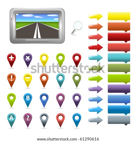 Navigator And Map Icons, Isolated On White Background, Vector Illustration