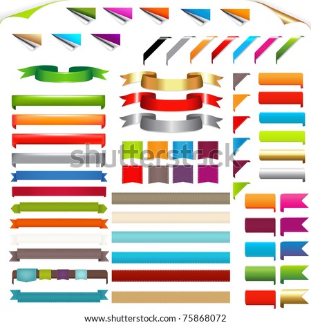 Corners And Ribbons, Isolated On White Background, Vector Illustration