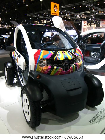 BRUSSELS - JANUARY 23: Renault Twizy electric car on display at Euro motors 2011 exhibition on January 23, 2011 in Brussels, Belgium.
